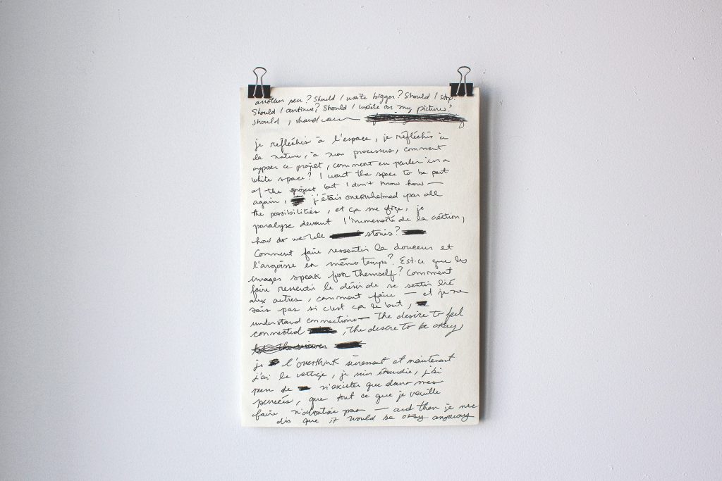 Fanny Basque, La nature ne me guérira pas, 2020, texte manuscrit, encre sur papier. Image courtoisie de l’artiste.